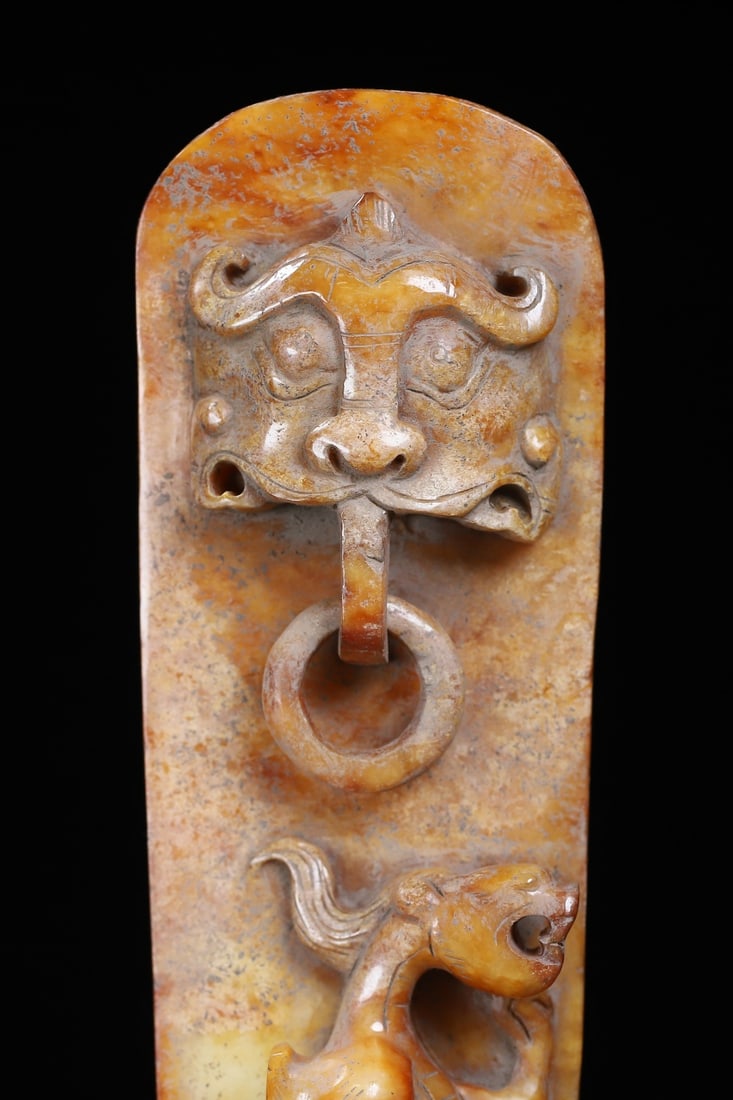 An Exquisite White Jade Chi-Dragon Pattern Beast-Face Pattern Ornament - 2