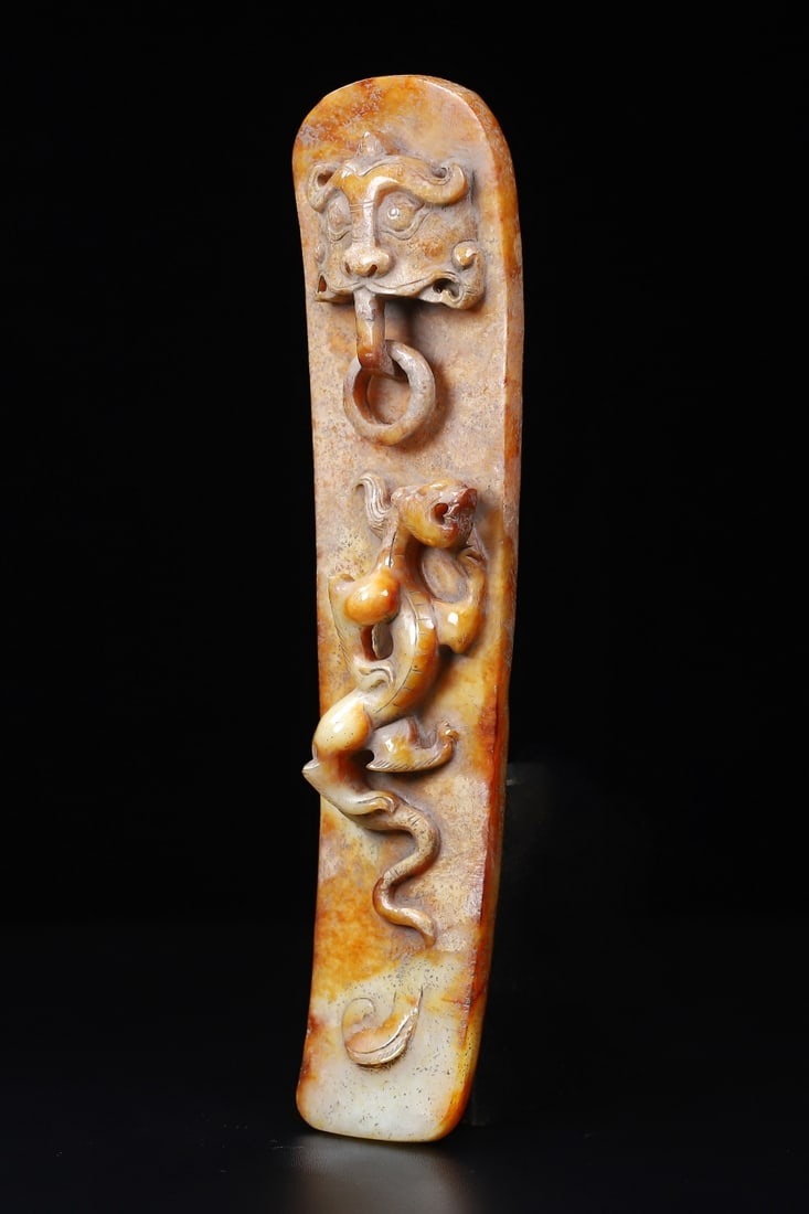 An Exquisite White Jade Chi-Dragon Pattern Beast-Face Pattern Ornament - 4