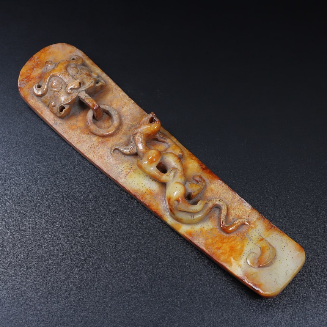 An Exquisite White Jade Chi-Dragon Pattern Beast-Face Pattern Ornament - 8