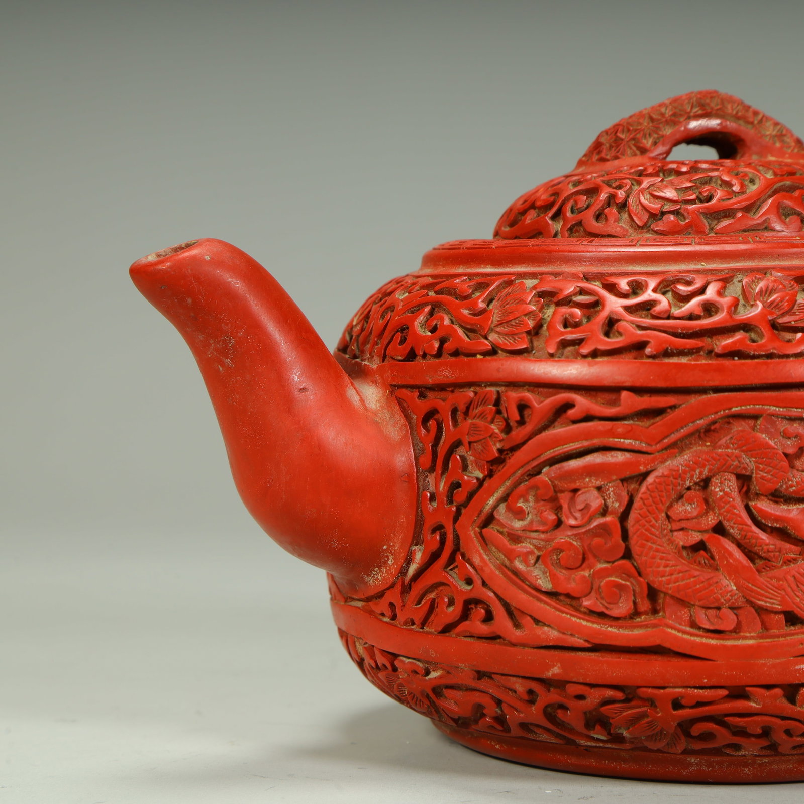 One teapot with carved red cloud and dragon patterns - 3