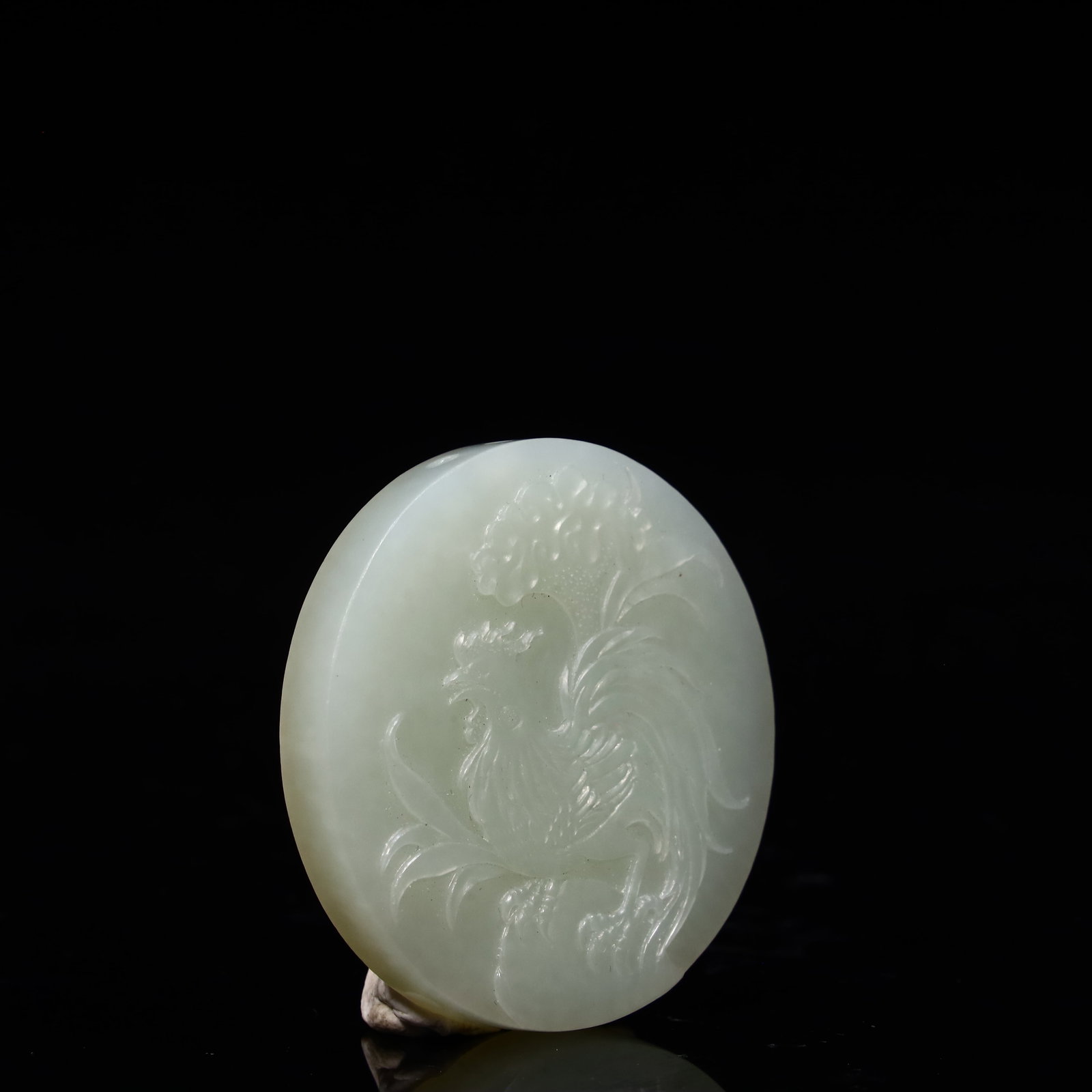 One Hetian jade rooster round plaque - 2