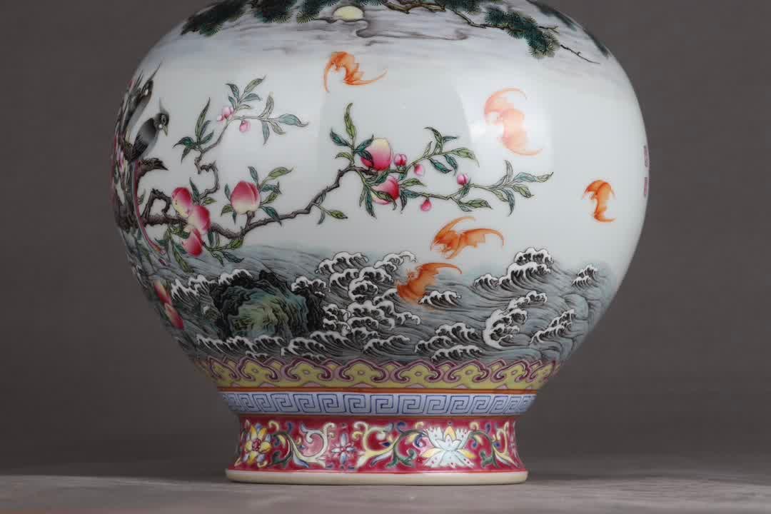 A Qingqilong rouge red ground famille rose double vase featuring poetry and prose of Fushan and - 5