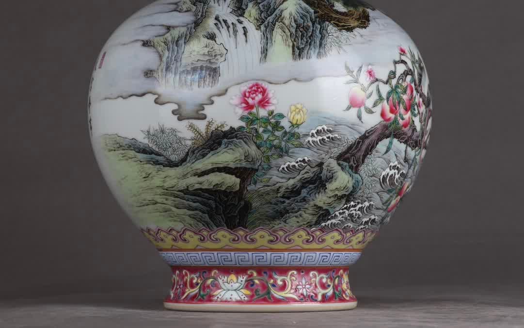 A Qingqilong rouge red ground famille rose double vase featuring poetry and prose of Fushan and - 6