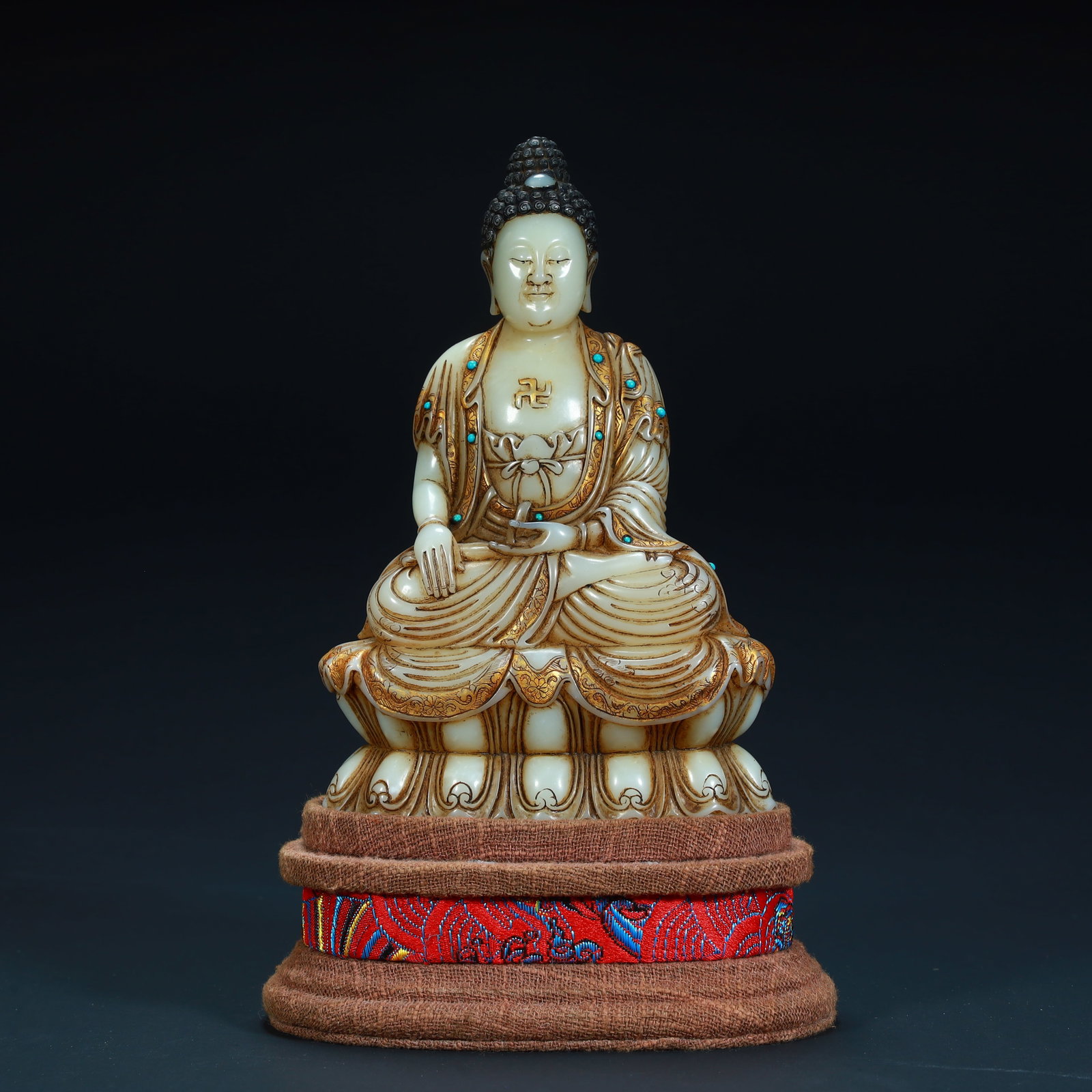 One is a Qing Dynasty Shoushan stone painted gilded seated Amitabha Buddha: A Qing Dynasty Shoushan stone seated statue painted with gold painting of Amitabha Buddha SIZE: H:13.5cm L:9cm W:4.3cm W:484g (The Dimensions Of All Batches Are Manually Measured.If You Need More Deta