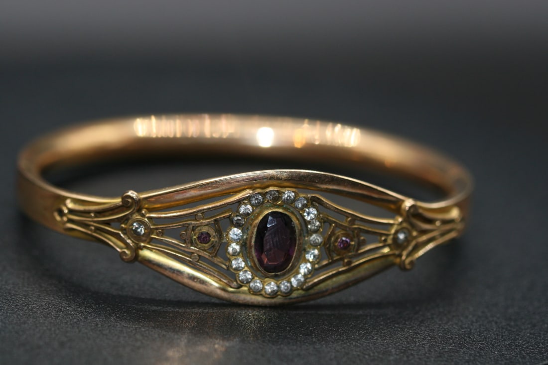 Edwardian Gold Filled Bangle Bracelet amethyst .lot#27 (1 of 6)