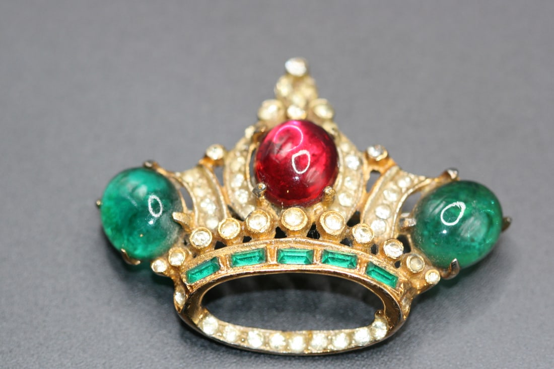 Corocraft Sterling Crown Vintage Brooch Pin Cabochon Large   .lot#347 (1 of 4)