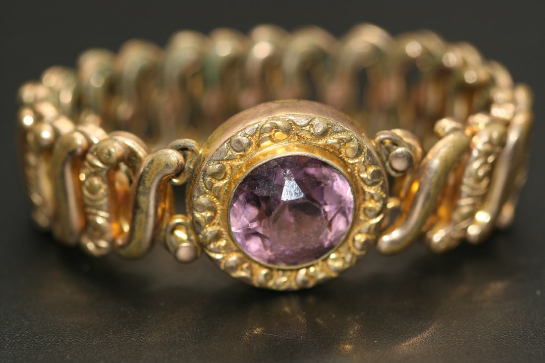 Amethyst Expansion Bracelet Gold Filled Victorian Vintage  .Lot#32 (1 of 4)