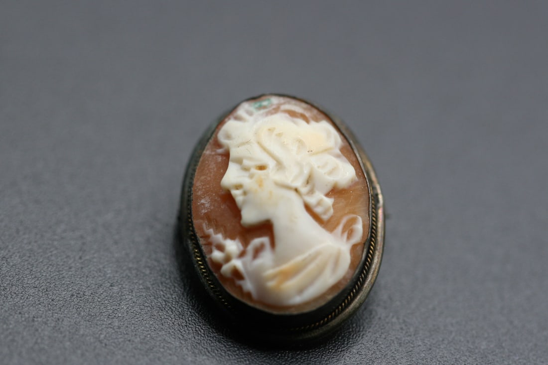 Shell Cameo Sterling Silver 800 Vintage Brooch Pin pendant .Lot#198: Shell Cameo Sterling Silver 800 Vintage Brooch Pin pendant measures 1" x 3/4" signed on the back 800 and the clasp does not have a swing shut closure only hook