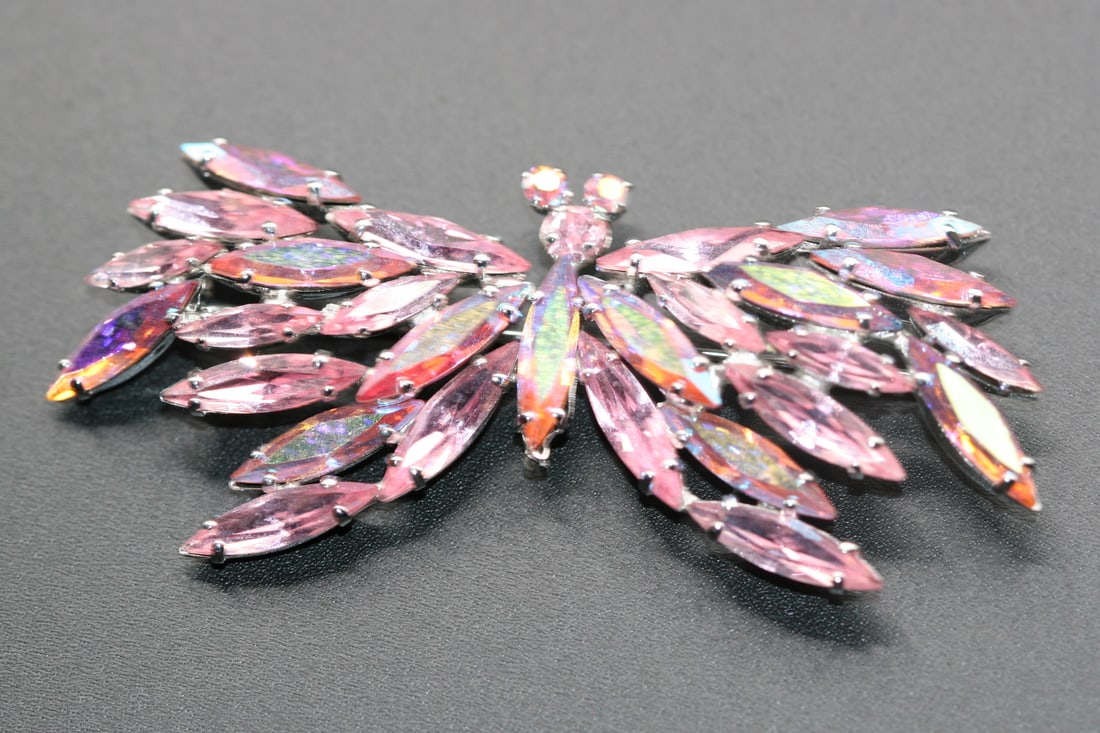 Sherman Butterfly Pink Swarovski Rhinestone Brooch Pin Vintage Signed     .Lot#208 (1 of 3)