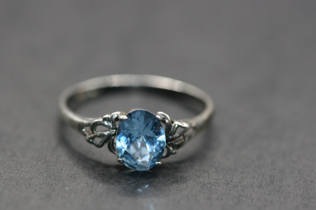 Sterling Silver 925 Birthstone March Aquamarine Blue Rhinestone CZ Ring Size 8.25 .Lot#246: Sterling Silver 925 Birthstone March Aquamarine Blue Rhinestone CZ Ring Size 8.25