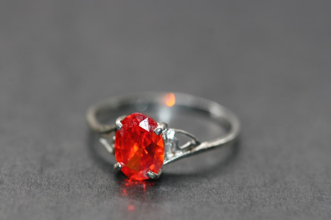 Sterling Silver 925 Orange Hyacinth Rhinestone CZ Ring Size 7   .Lot#247 (1 of 2)