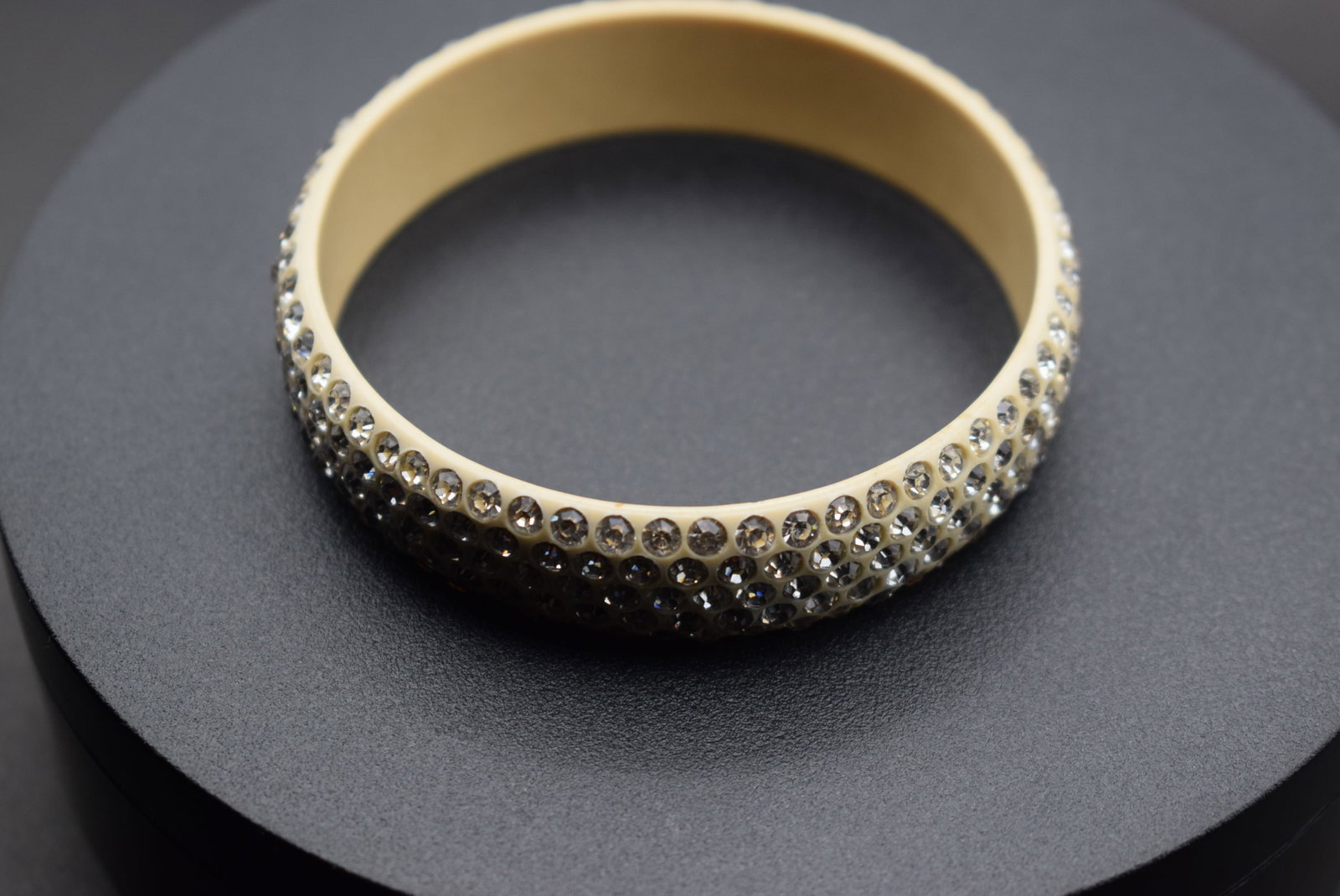 Celluloid Rhinestone Bangle Bracelet Vintage Lot 324: Celluloid Rhinestone Bangle Bracelet Vintage inside measures 2 1/2" across the inside and measures 5/8" wide