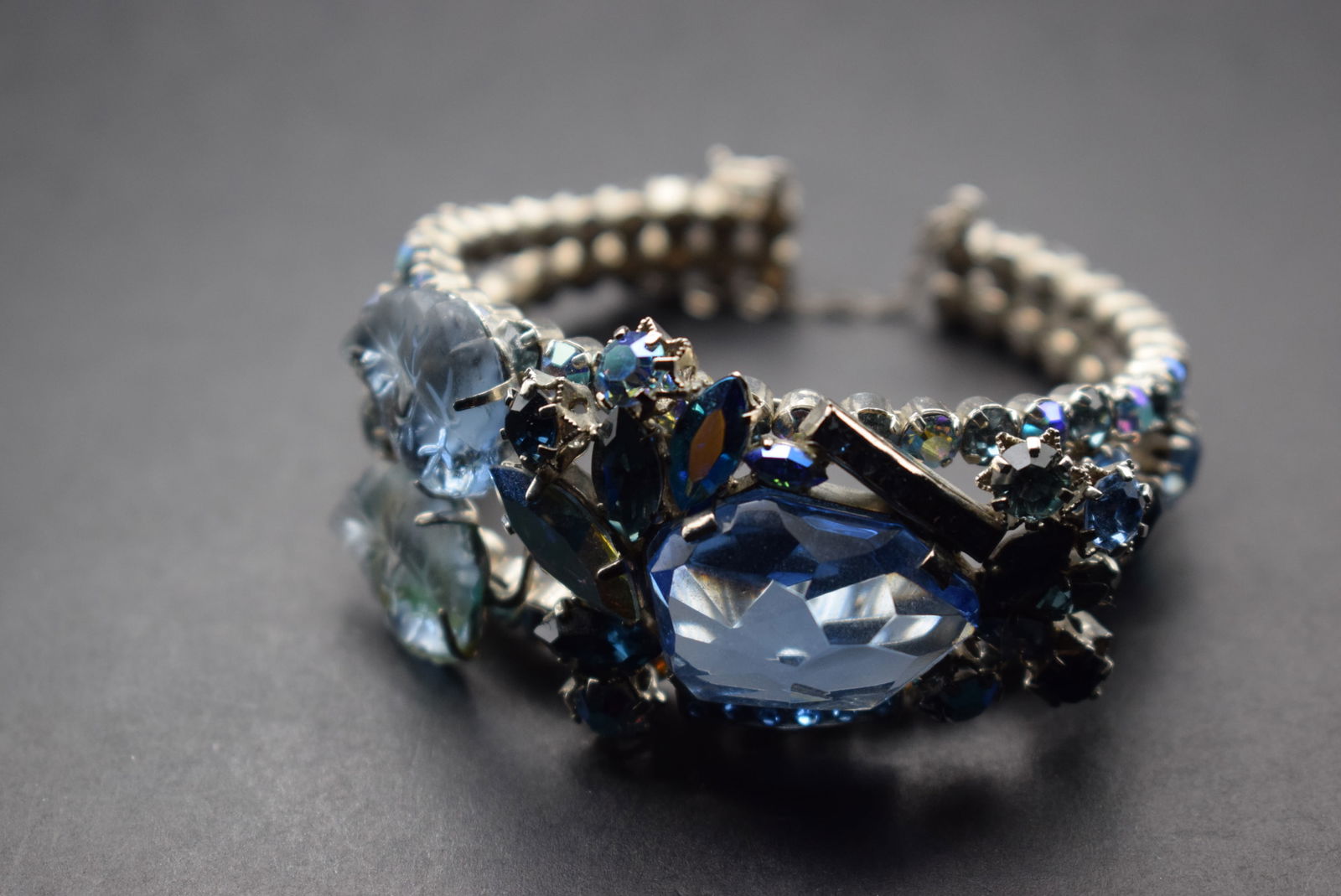 Austria Art Glass Cluster Cuff Bracelet Vintage Rhinestone Lot 345 (1 of 3)