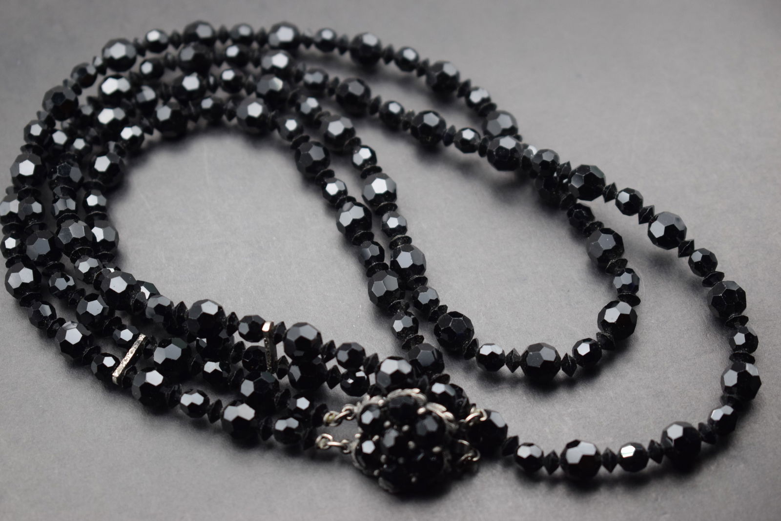Sherman Double Strand Black Cut Crystal Necklace Signed Lot 434 (1 of 6)