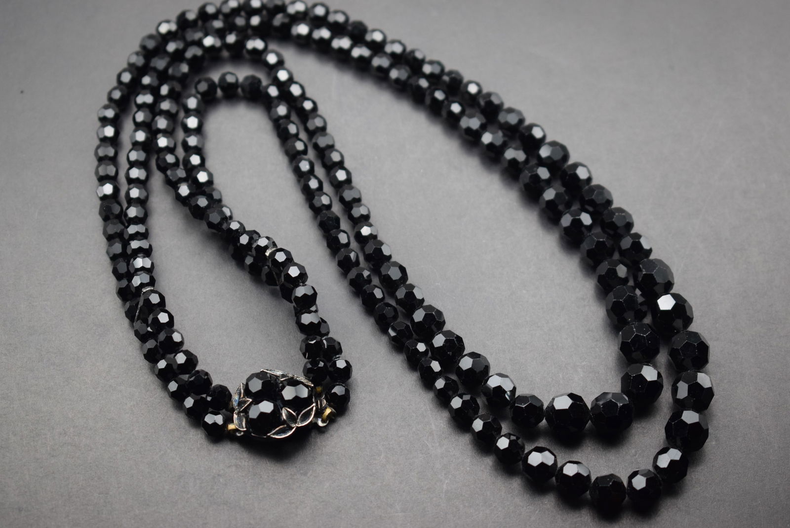 Sherman Double Strand Black Cut Crystal Necklace Signed Lot 435 (1 of 2)
