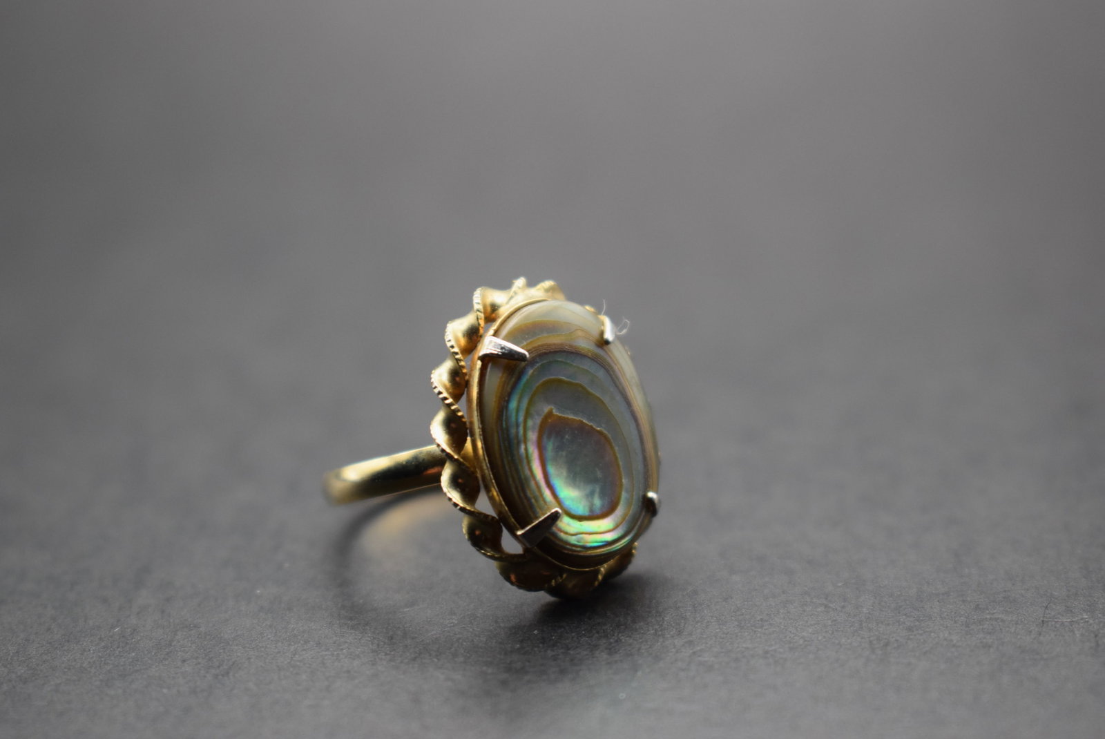 Abalone Ring One Size adjustable Lot 493: Abalone Ring One Size adjustable presently size 7.25 but go up or down