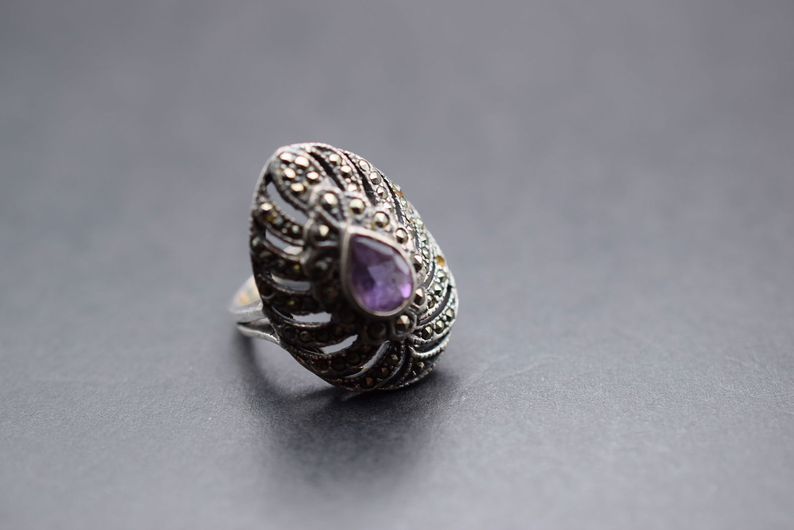 Sterling Marcasite Ring 925 Size 6.5 Signed 925 Lot 524 (1 of 3)