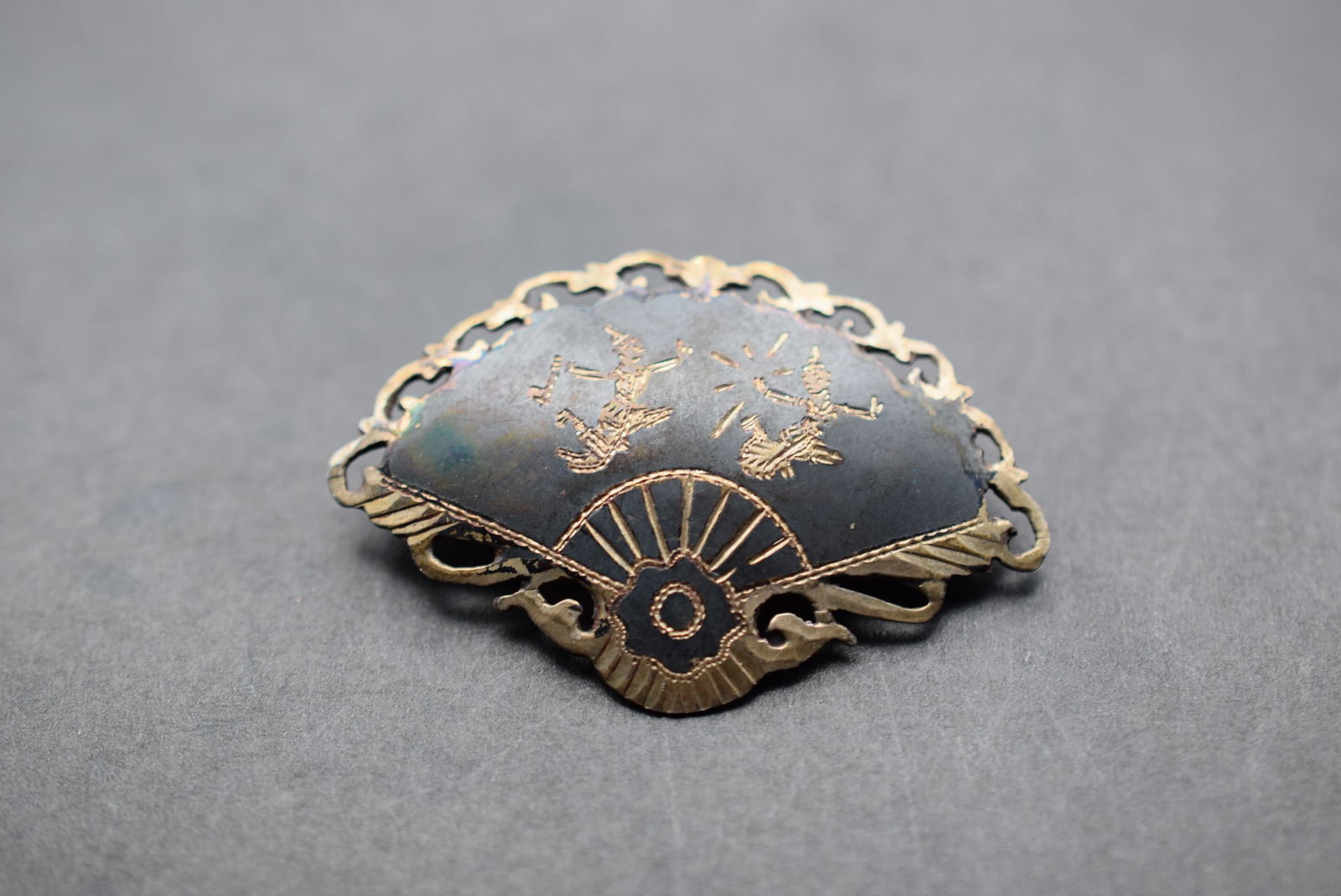 Siam Sterling Silver 925 Brooch Pin Vintage Fan Niello Lot 581 (1 of 5)