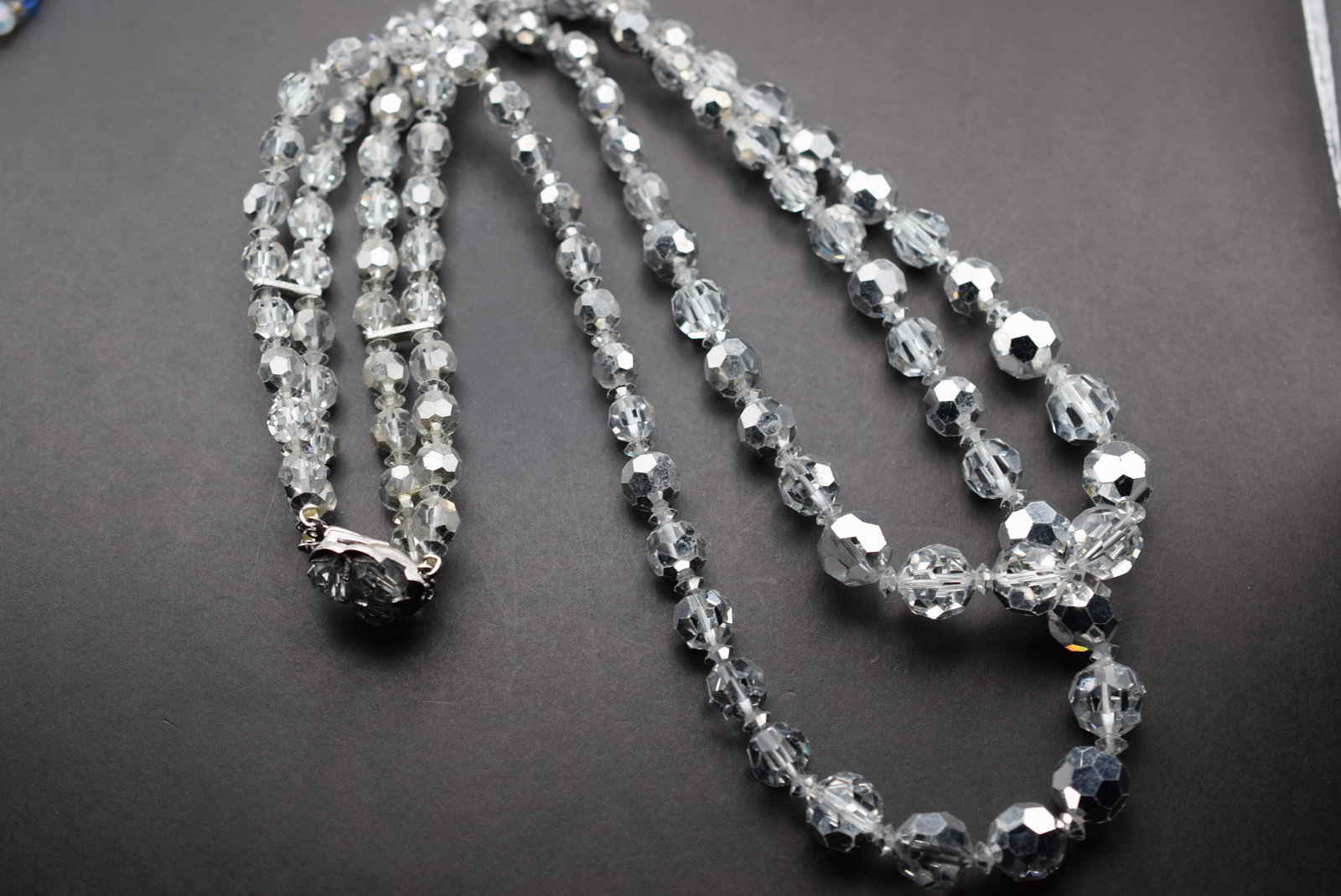 Sherman Signed Silver Crystal Necklace Vintage Lot 642: Sherman Signed Silver Crystal Necklace Vintage Signed Double Strand measures 24" long and is signed on the clasp Sherman