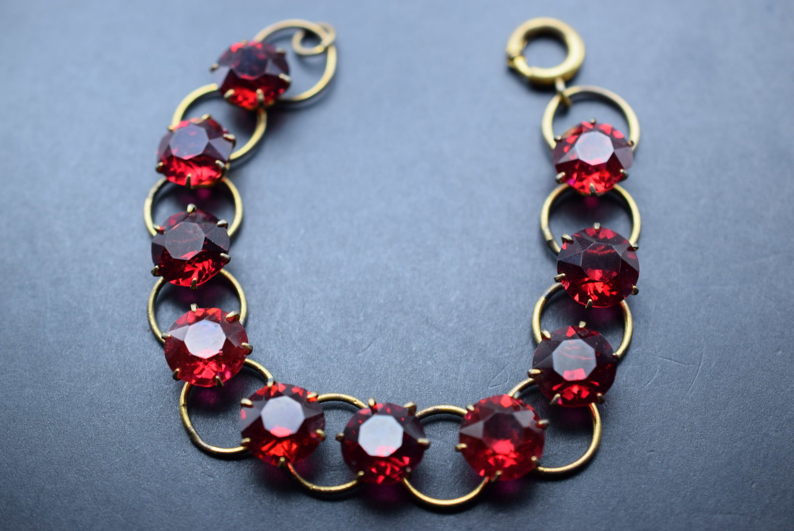 1940's Rhinestone Brass Red Bracelet Vintage Lot 848 (1 of 2)