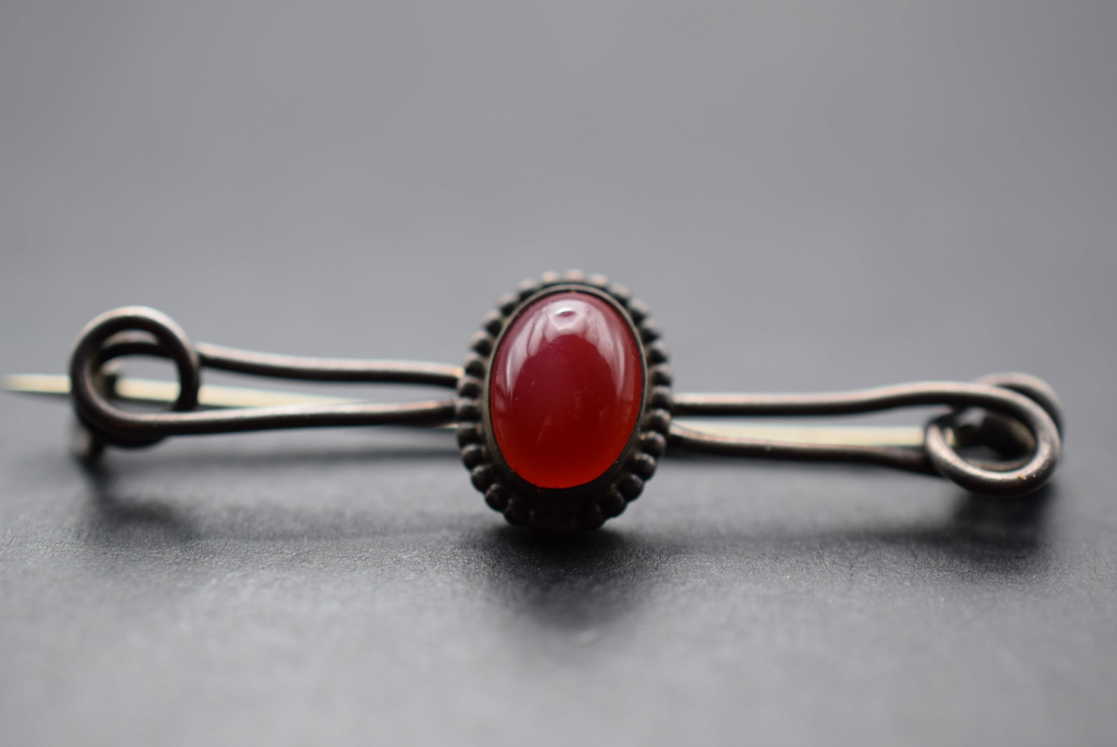 Vintage Bar Pin Carnelian Hand Made Old Lot 867: Vintage Bar Pin Carnelian Hand Made Old measures 2" x 5/8"