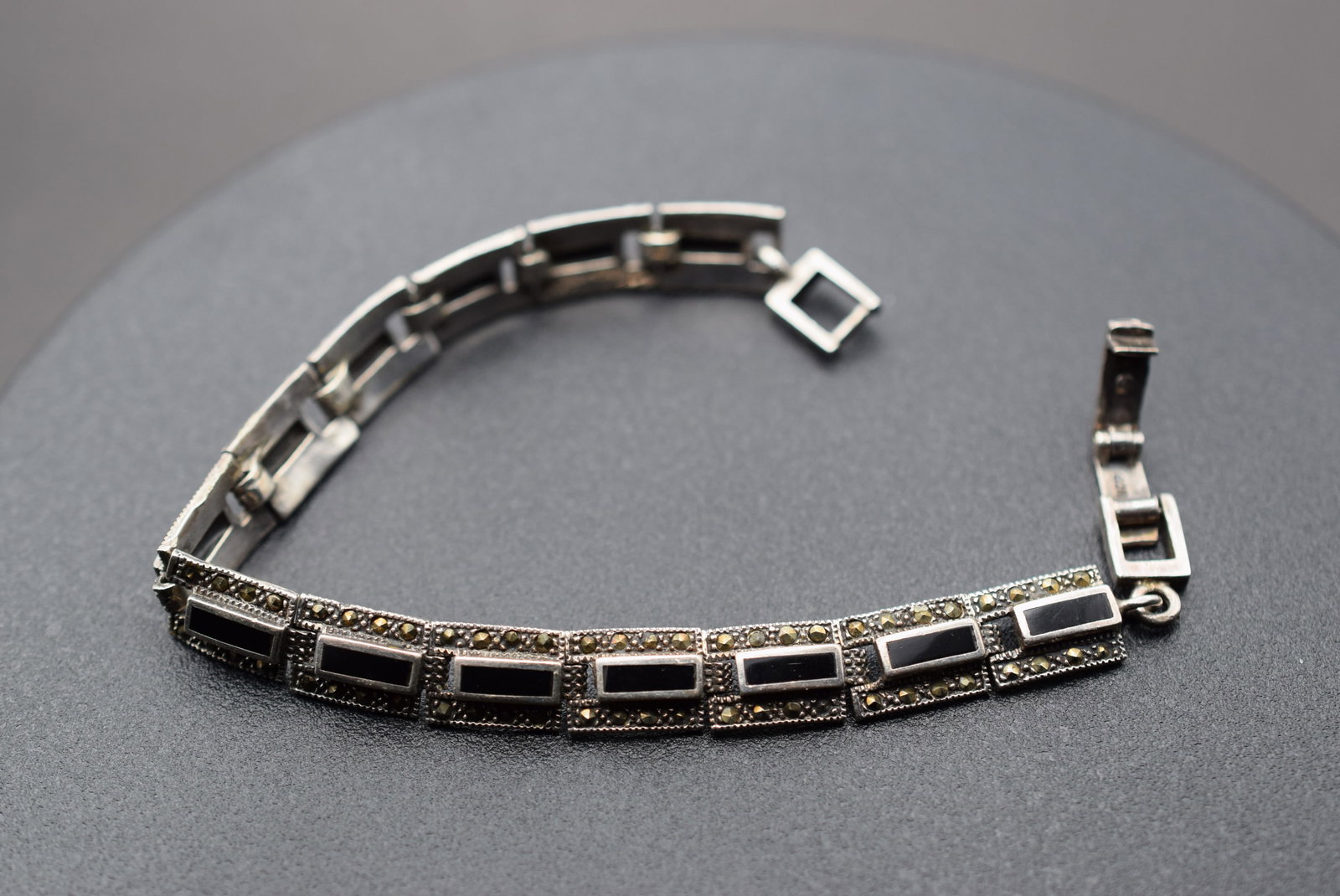 Onyx Marcasite Sterling Silver 925 Bracelet Lot 989 (1 of 3)