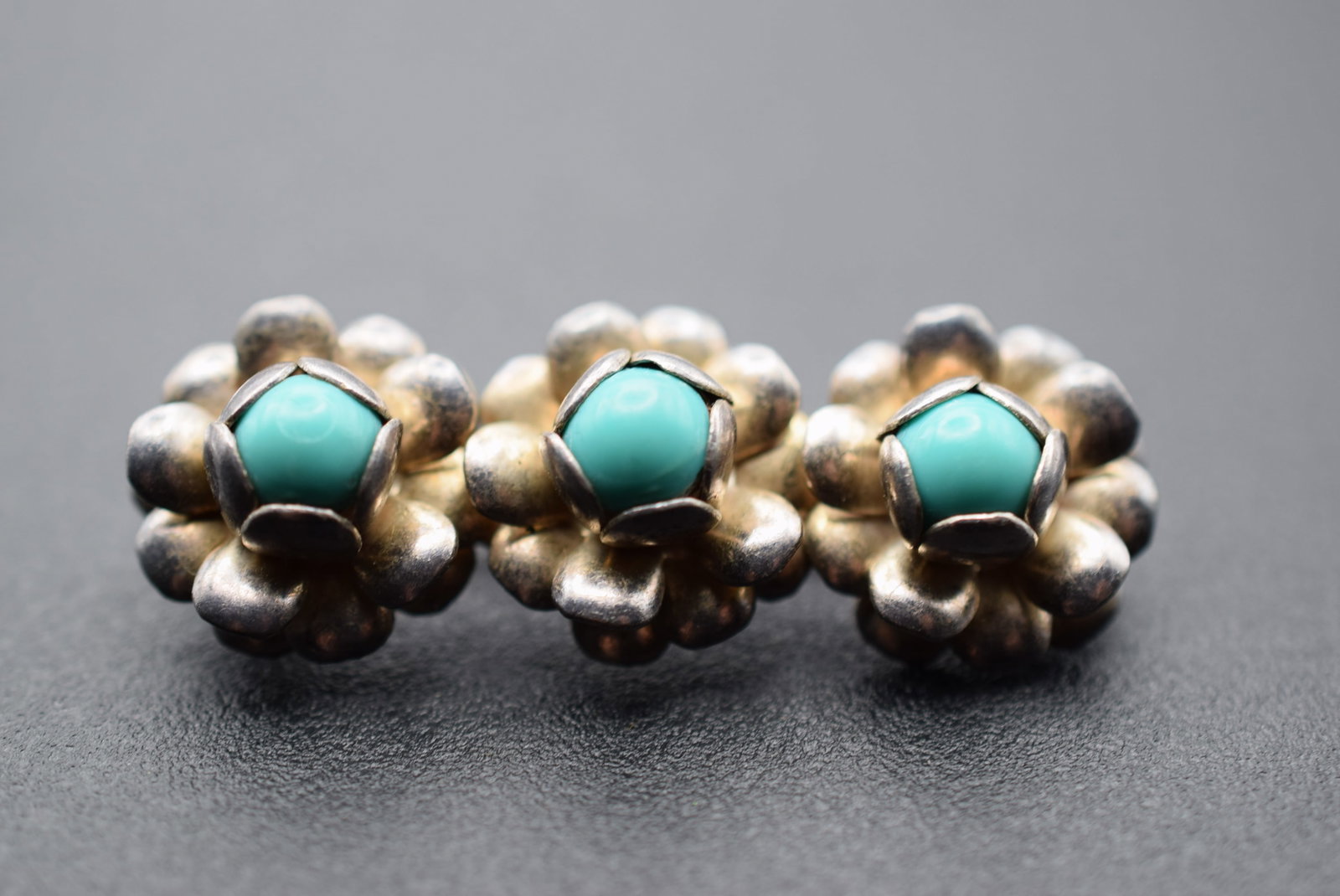 Sterling Flowers Faux Turquoise Brooch Pin Vintage Lot 1169 (1 of 2)