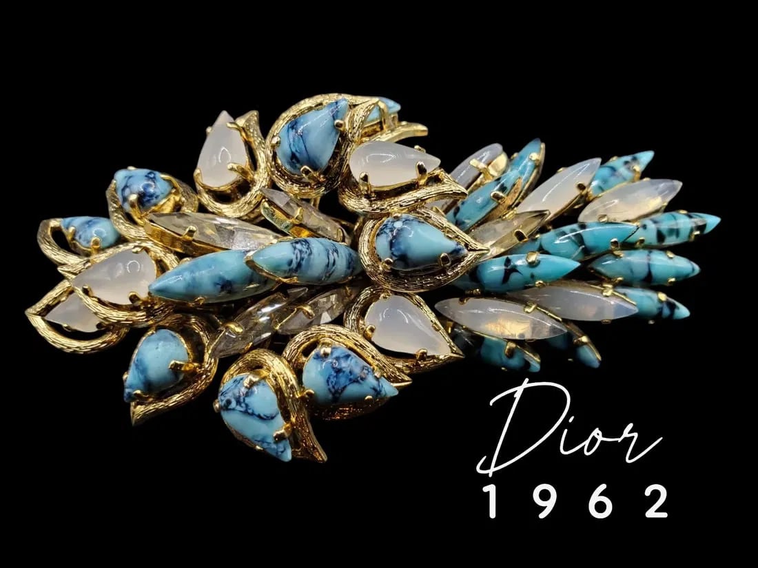 Dior moonstone faux turquoise brooch pin vintage treasure 1962  .lot#16 (1 of 7)