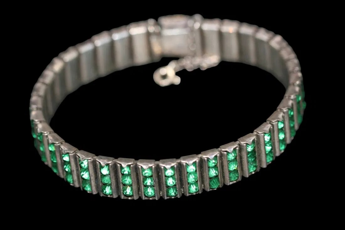 F S Sterling Bracelet emerald green invisible set vintage.lot#83 (1 of 5)
