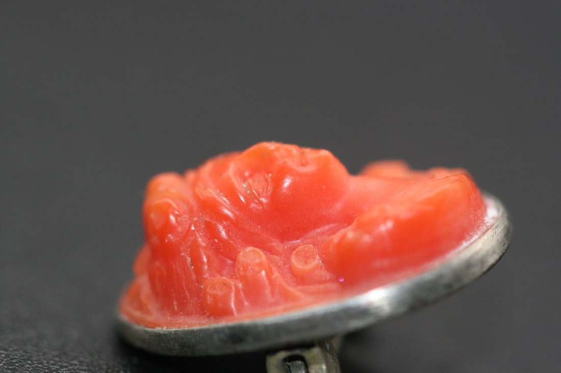 Repousse Coral Edwardian Cameo Sterling Silver 925 Brooch Pin .lot#84 (1 of 4)