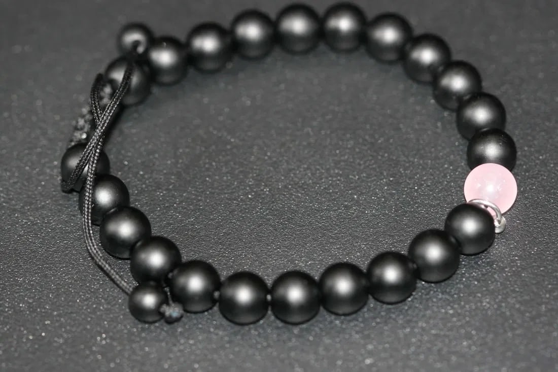 Frosted Onyx black rose quartz Bracelet unisex  .lot#103 (1 of 2)