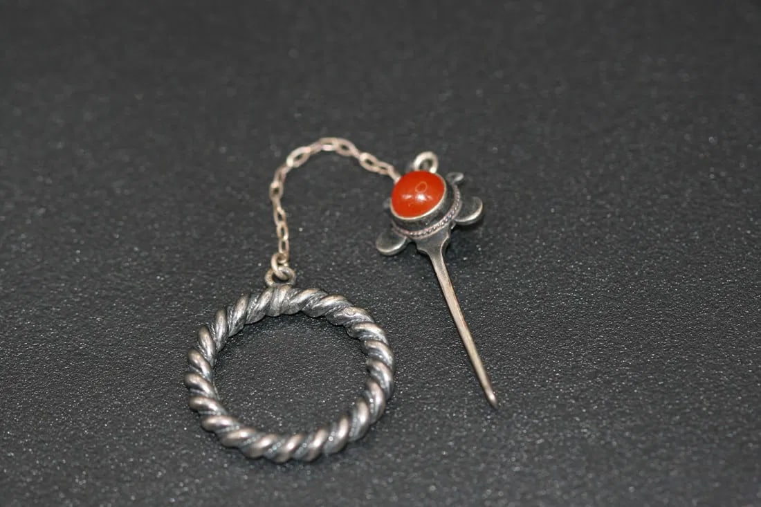 Scottish RG2 Dirk Kilt Brooch pin Amber Silver 875 vintage ring 8.5 .lot#121 (1 of 5)