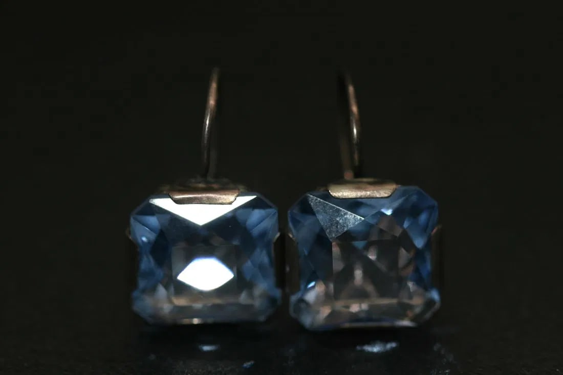 Aquamarine Vintage Russian Silver 875 signed Pierced Earrings  .lot#145 (1 of 5)