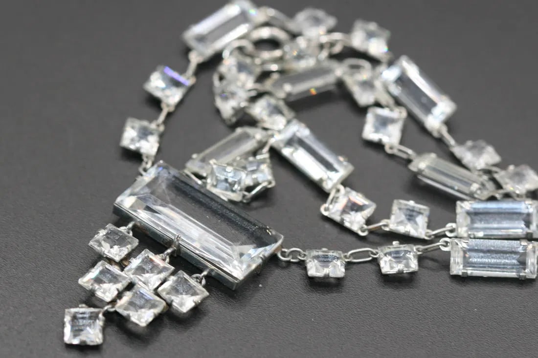 Crystal Invisible Set Silver Necklace Vintage   .lot#318 (1 of 7)
