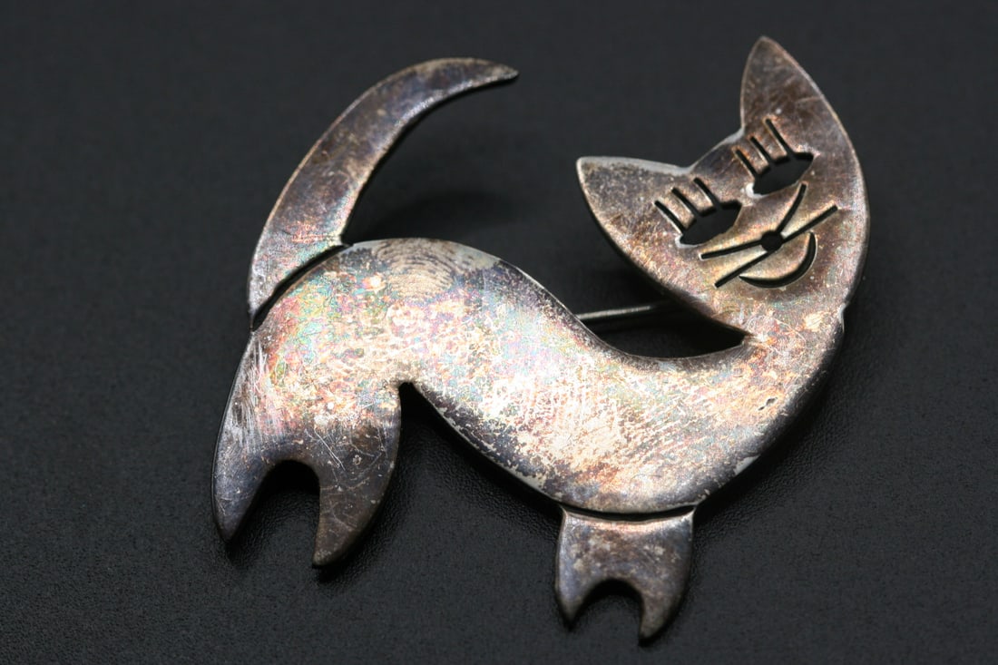 Mexico Sterling Silver 925 Signed Cat Brooch Pin .Lot#351 (1 of 3)
