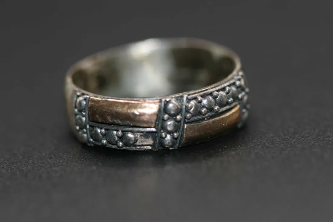 Copper Repousse Old vintage ring Band Sterling Silver 925 size 8.75 .Lot#365 (1 of 2)