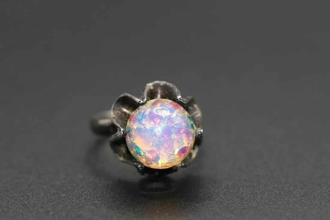 Mexico fire opal ring vintage sterling silver 925 size 7.25   .Lot#368 (1 of 4)