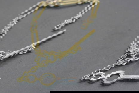 Pocket watch chain edwardian with # 5 Key OLD .Lot#481: Pocket watch chain Edwardian with # 5 Key OLD measures 7" long