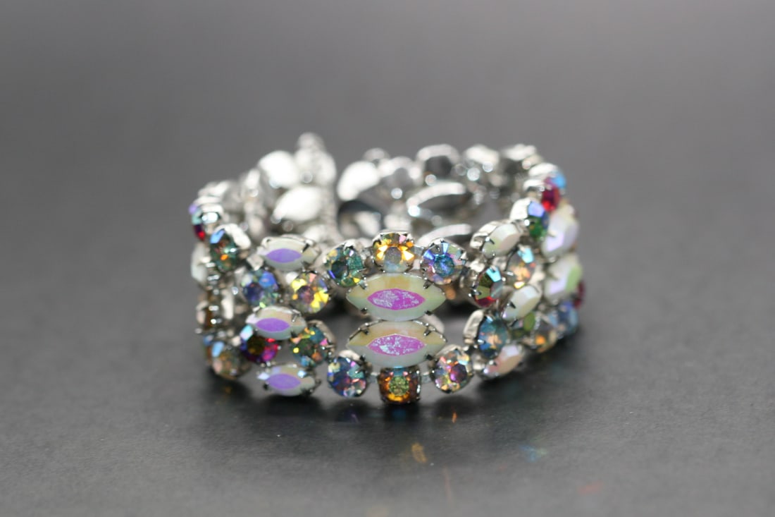 Multi Color Rhinestone Art Bracelet 7 3/8"x1" Lot 599 (1 of 7)