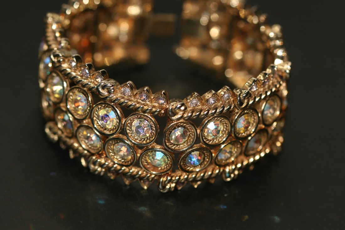 Marcel Boucher Rigid Cuff Bracelet Rhinestone Vintage Signed Lot 613 (1 of 4)