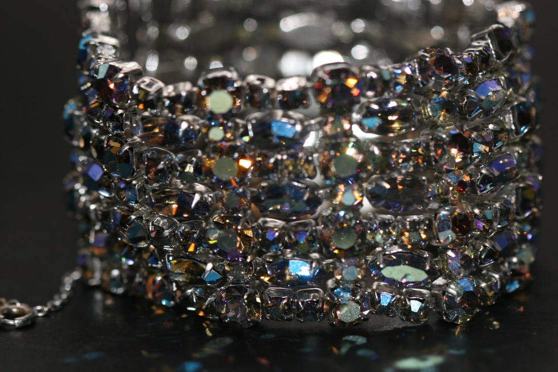 Sherman Rhinestone Bracelet Vintage Cuff 1 1/2" wide Signed Lot 615 (1 of 5)