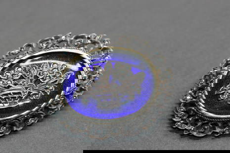Marcasite Sterling Colbalt Blue French Guilloche Brooch Pin Vintage Lot 671: Marcasite Sterling Colbalt Blue French Guilloche Brooch Pin Vintage is really beautiful and measures 1 1/4" x 1 1/8" and is stamped on the back