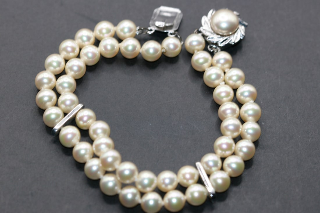 Sterling Pearl 7mm Double Row Bracelet Silver 925 Lot 947 (1 of 6)