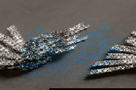 Rhinestone Vintage Brooch Pin vintage Continental Signed Blue Lot 1183: Rhinestone Vintage Brooch Pin vintage Continental Signed Blue measures 2 1/2" x 1 3/8" signed on the back