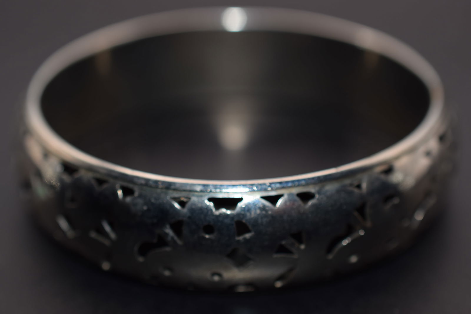 Cutwork Shadowbox Bracelet Lot 37: Cutwork Shadowbox Bracelet measures 2 1/2" across the inside and is 3/4" wide unsigned untested