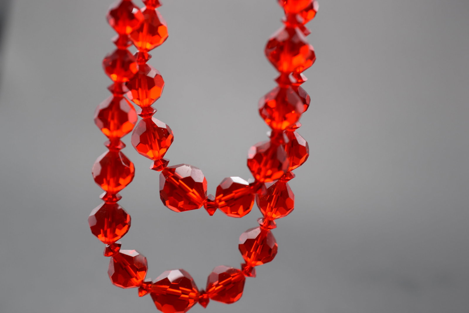 Red Crystal Vintage 1950's Necklace Double Strand Lot 71: Red Crystal Vintage 1950's Necklace Double Strand measures 25" can be worn as short as 22" by using the connector hook
