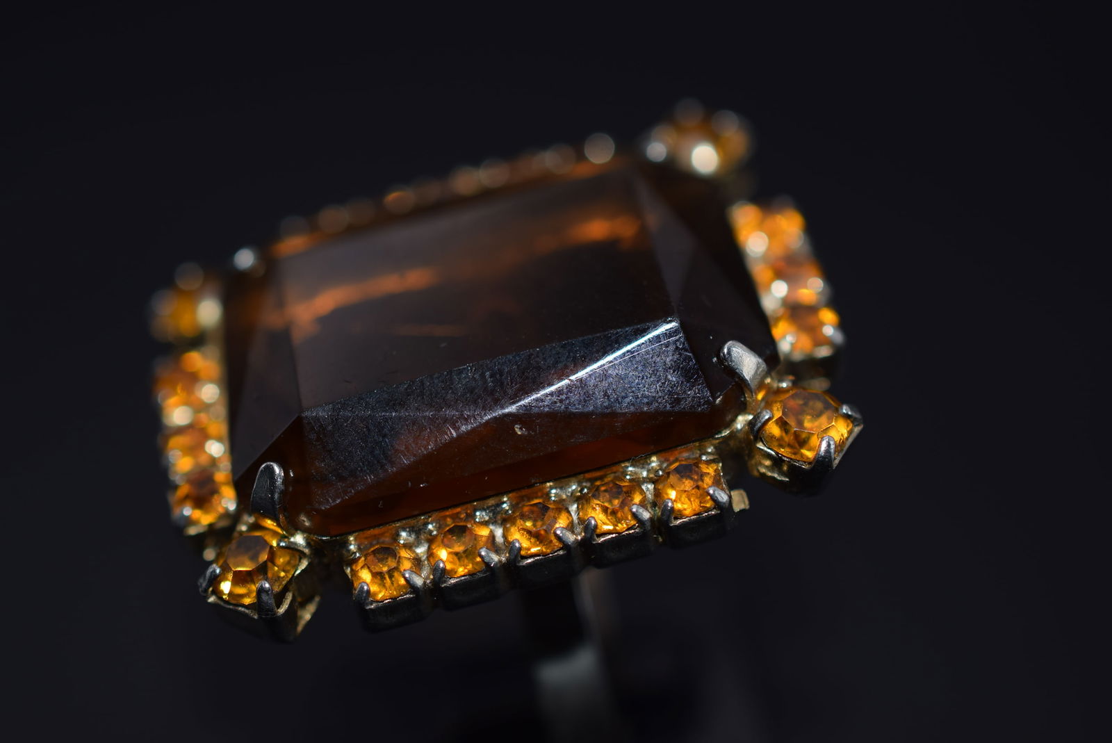 Huge Topaze Rhinestone Vintage 1950's Ring One Size Lot 350 (1 of 4)