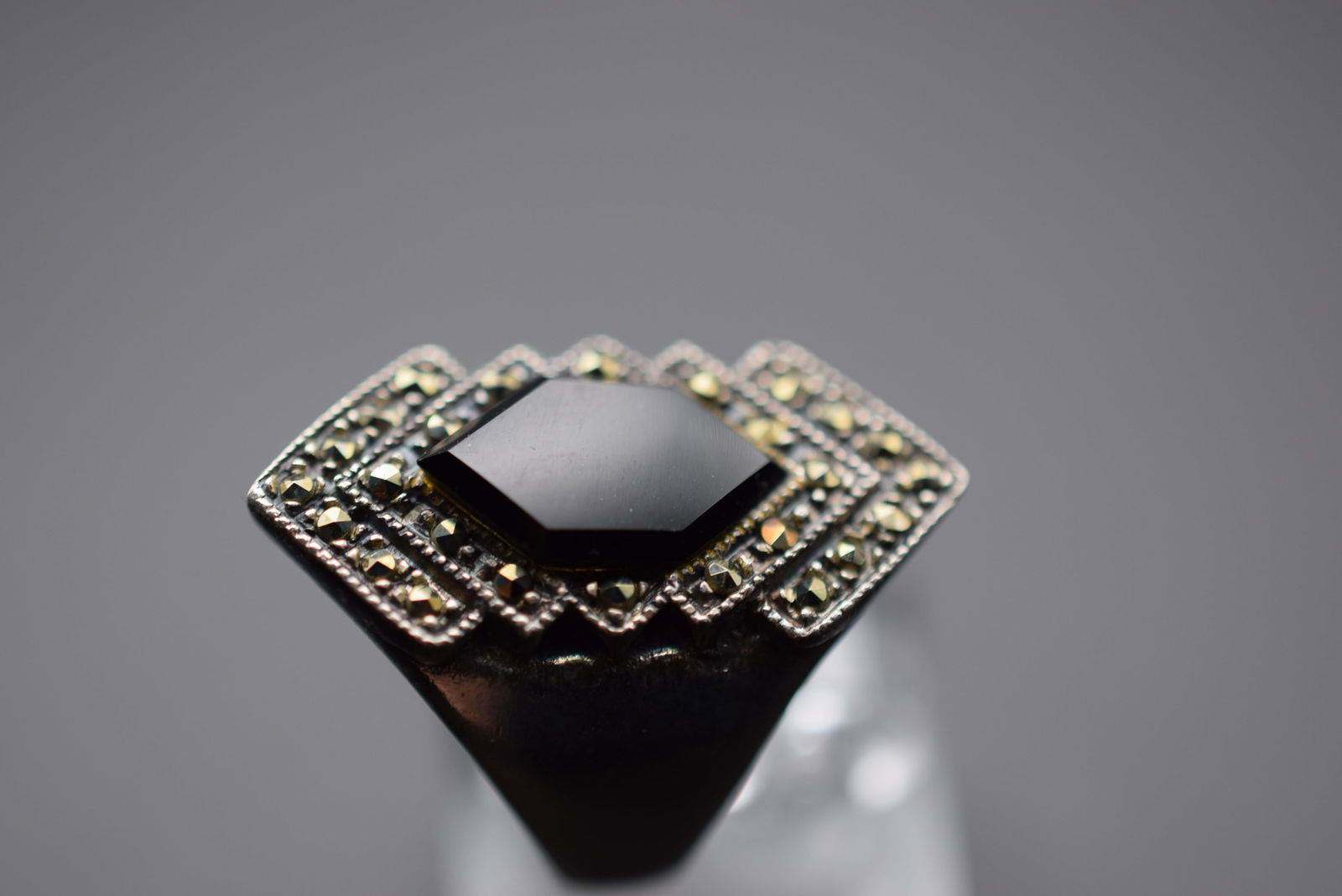 Marcasite Onyx Sterling Silver 925 Ring Size  6.5   Lot 499 (1 of 4)