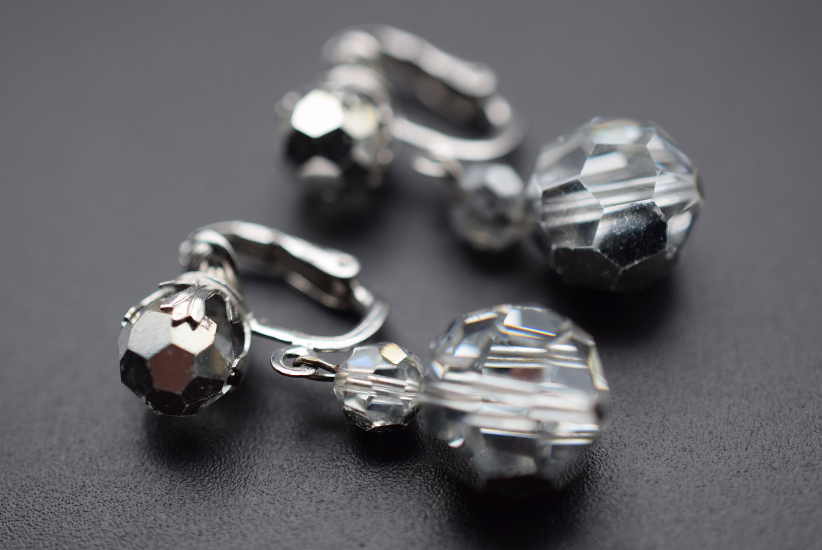 Sherman 1950's Vintage Crystal Clip Drop Earrings Lot 596: Sherman 1950's Vintage Crystal Clip Drop Earrings unsigned measures 1 1/4"" x 1/2"
