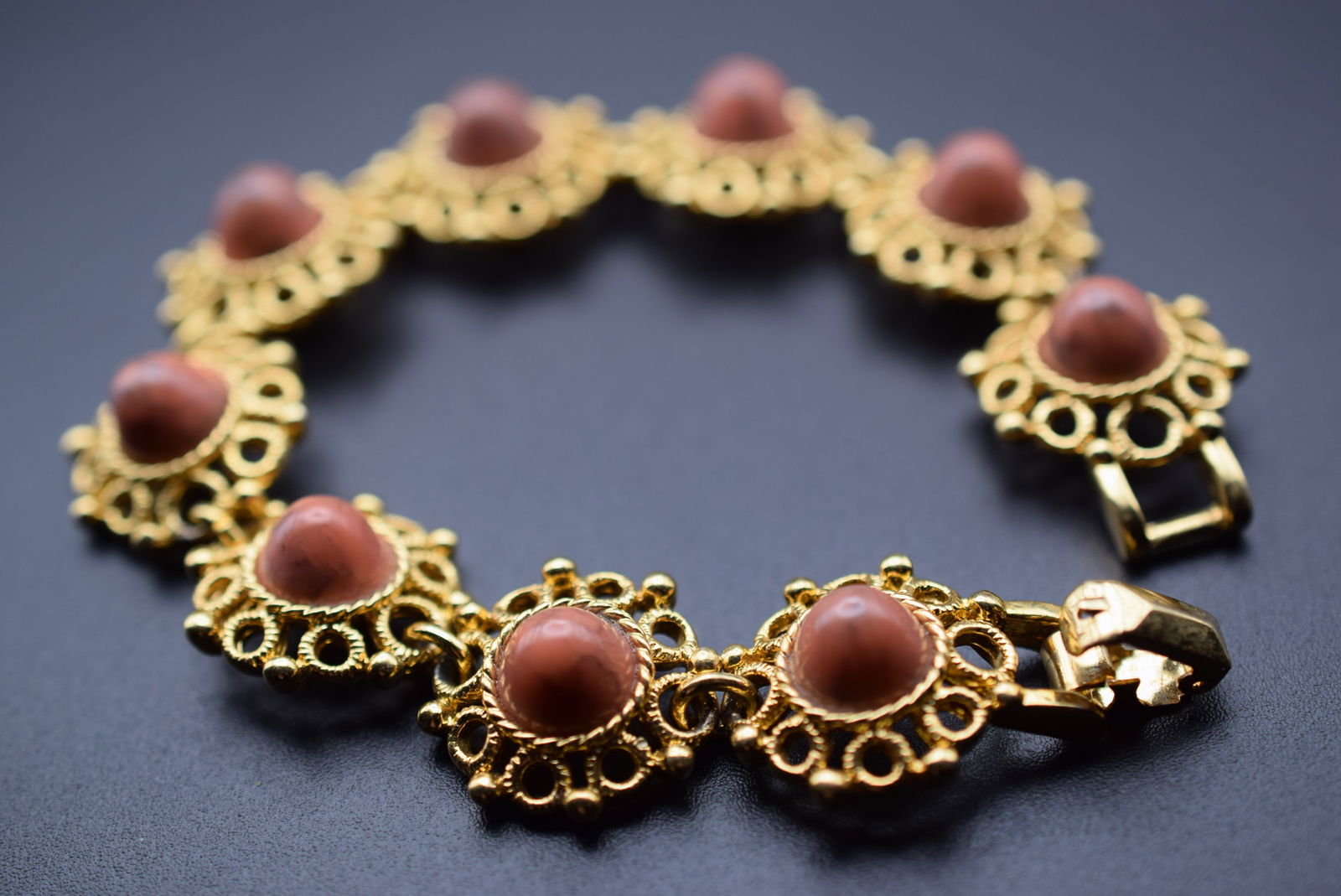 Sarah Coventry Vintage 1970's Bullet Bracelet Lot 615: Sarah Coventry Vintage 1970's Bullet Bracelet measures 7 1/2" x 3/4" signed Sarah Cov